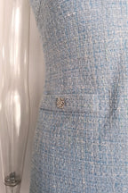 Flowering Girl Women Halter Neck Tweed Vest Mini Dress In Blue