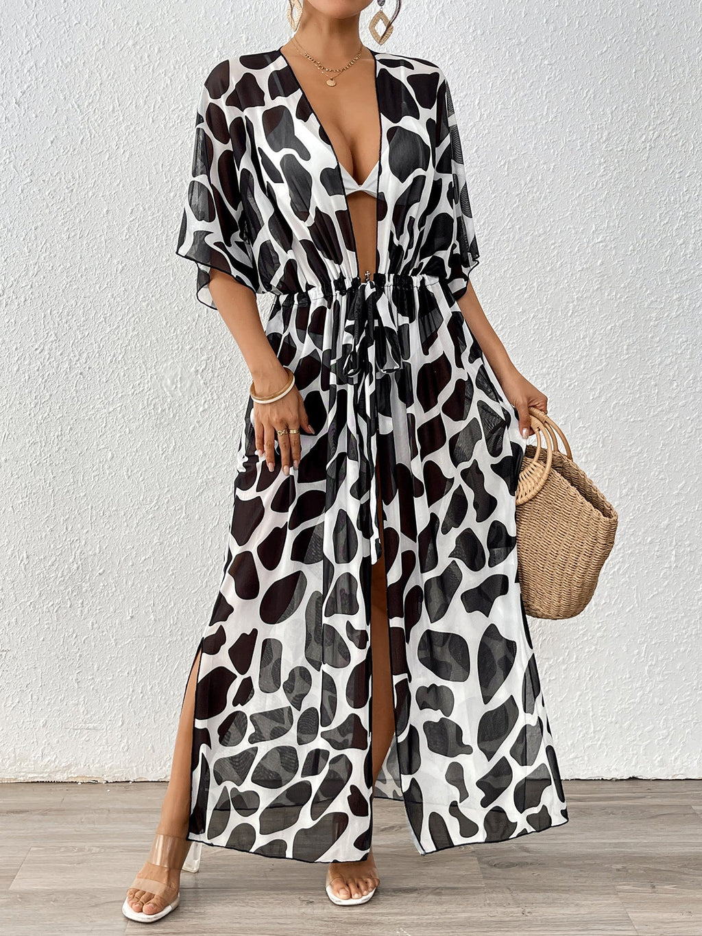 Belinda Bikini Cover-Up Cardigan Beach Loose Style——Black And White