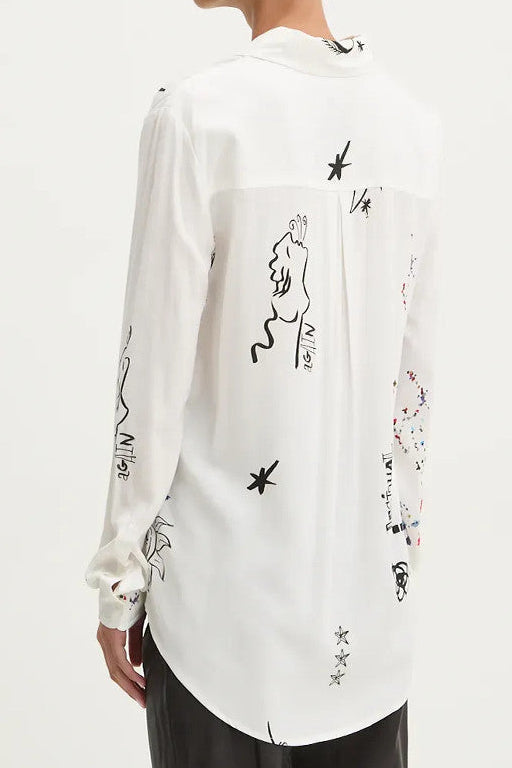 White Sun & Star Print Oversized Long Sleeve Shirt