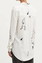 White Sun & Star Print Oversized Long Sleeve Shirt