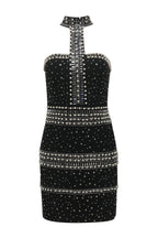 Nelly Pearl Rhinestone Halter Mini Dress In Black
