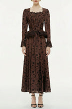 Fiorenza Brown Floral Lace Blouse & Skirt Set