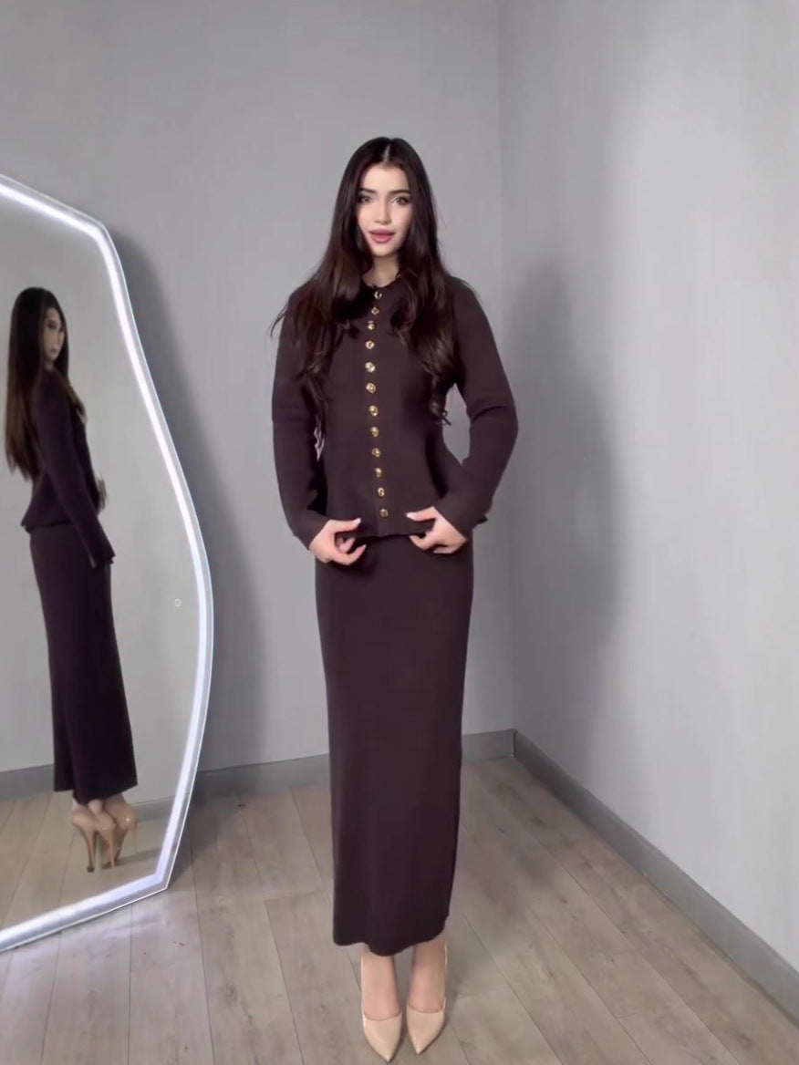 Flowering Girl Women brown long-sleeved long skirt suit