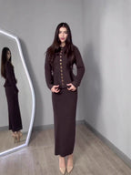 Flowering Girl Women brown long-sleeved long skirt suit