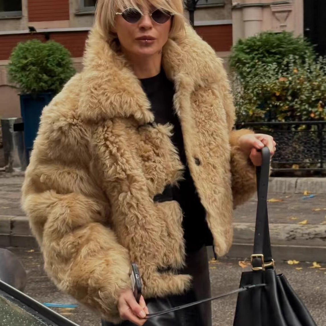 Flowering Girl Women faux fur all-in-one jacket in dark brown