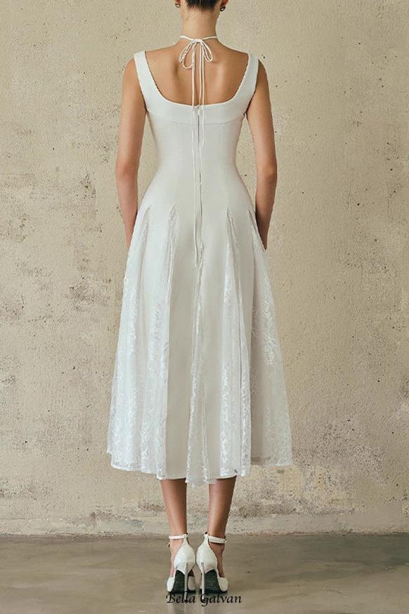 kitty square neck lace maxi dress in white