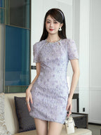 Flowering Girl Women Jacqueline Rhinestone Flower Embroidery Bodycon Mini Dress In Purple