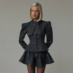Adora Dark Grey Butterfly Embroidered Blazer Mini Skirt Set