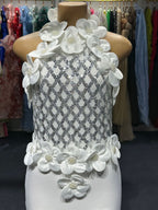 Flowering Girl Women Phoenix 3d Flower Sequin Halter Bandage Maxi Dress In White