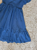 blue sleeveless V-neck mini dress