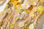 Flowering Girl Women CAROL YELLOW FLORAL EMBROIDERY MESH LONG SLEEVE MIDI DRESS