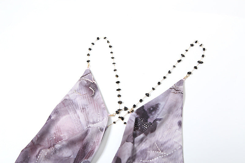 ashley Backless Printed High Low maxi Dress in purple