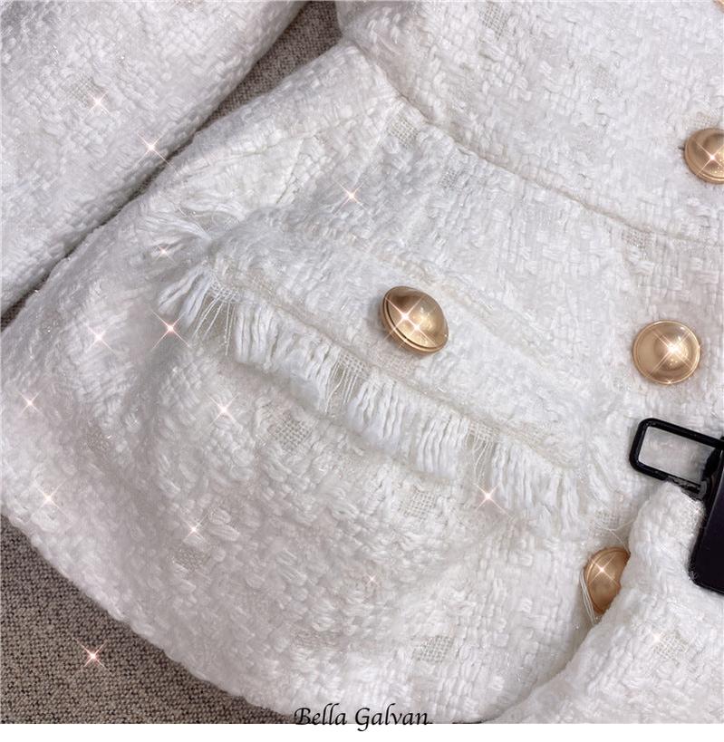 Flowering Girl Women Metal button wool shorts two-piece set - white