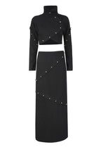 Button-Embellished Cotton-Jersey Top Maxi Skirt Suit In Black