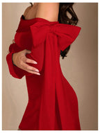 Flowering Girl Women red Off-the-Shoulder Flared Sleeve Mini Dress