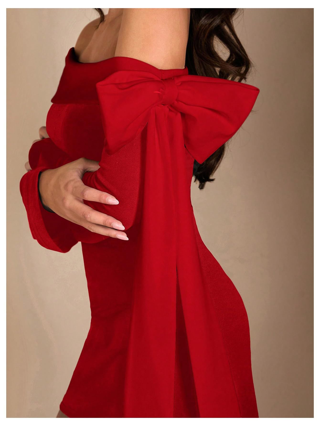 Flowering Girl Women red Off-the-Shoulder Flared Sleeve Mini Dress