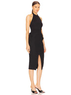 Flowering Girl Women Rise Textured Halter Midi Dress in black