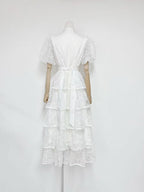 Elvira Appliqué Lace Layer Maxi Dress In White