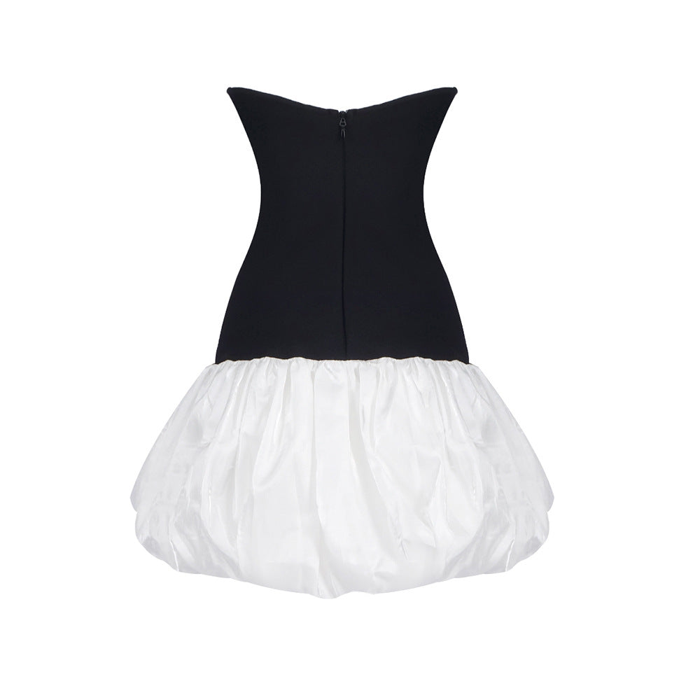 Flowering Girl Women Butterfly Embroidered Bodice Puffball mini Dress in black