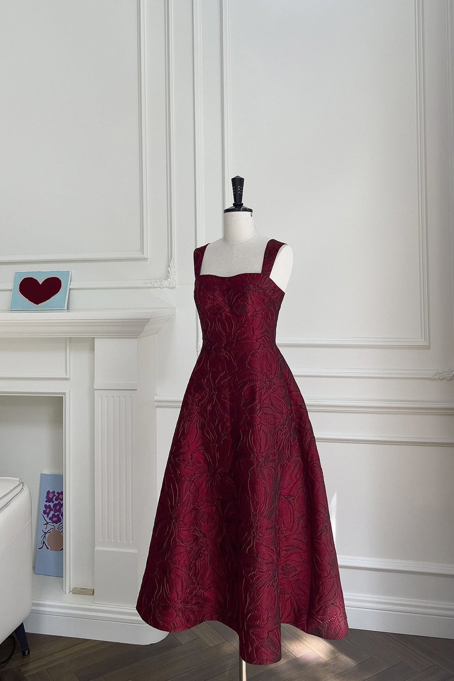 Burgundy Jacquard Camisole Midi Dress