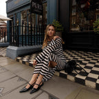 Flowering Girl Women balck and white long-sleeved knitted dress