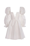 Flowering Girl Women white puff sleeve hanger square neck mini dress