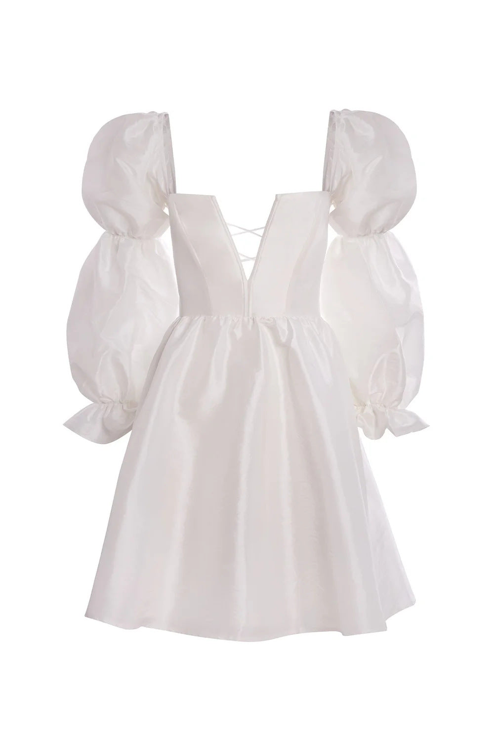 Flowering Girl Women white puff sleeve hanger square neck mini dress