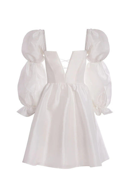 white puff sleeve hanger square neck mini dress