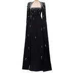 Flowering Girl Women red nail bead chain shawl sleeves floor-length dress