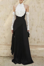 jenny Halter-neck 3d flower embroidery backless maxi dress - black