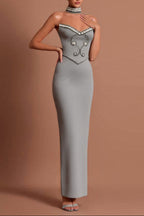 alyssa Gray Crystal Embellished Strapless Gown with Choker
