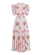 Pink Floral  V-Neck Maxi Dress