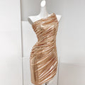 Frederica One-Shoulder Ruched Bodycon Mini Dress - Gold
