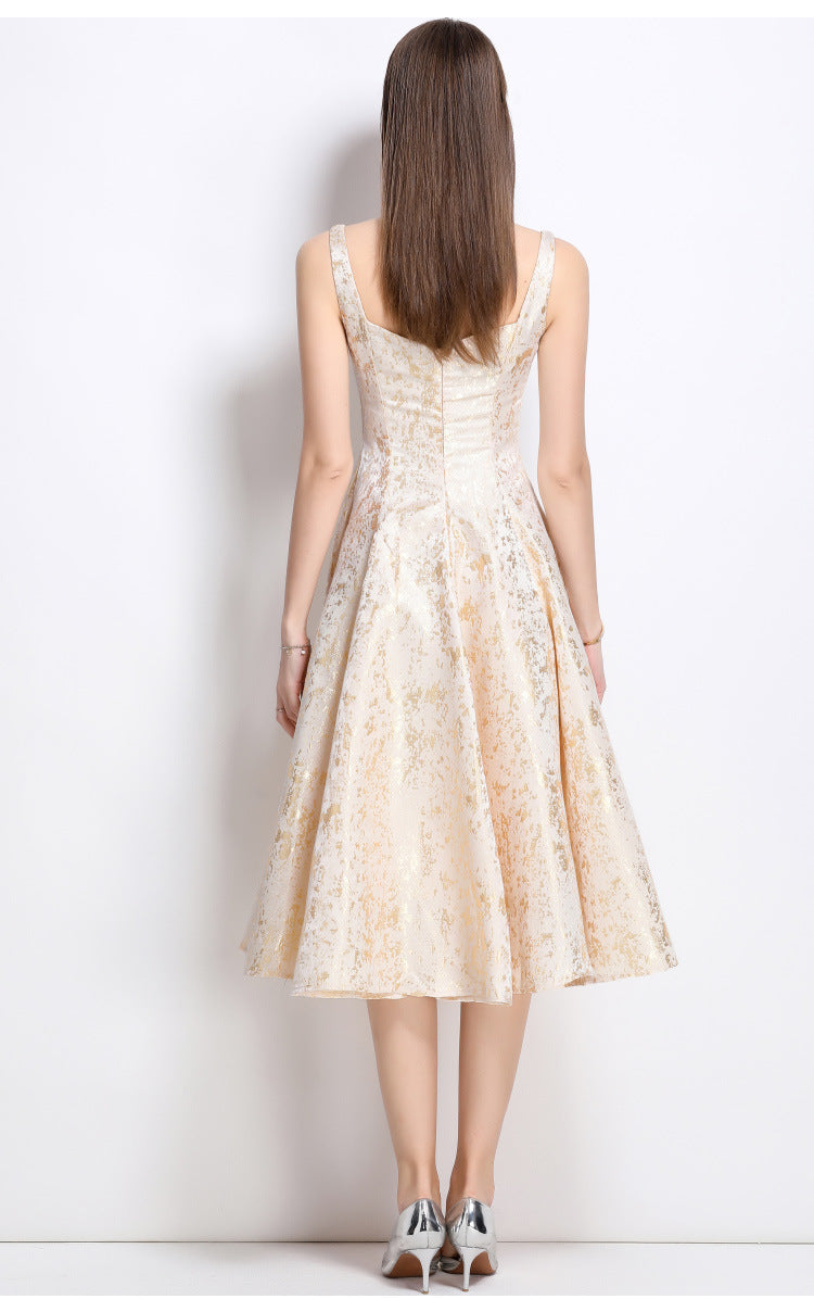 Flowering Girl Women vanessa A-line Jacquard midi dress - apricot