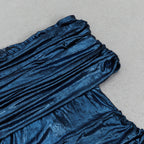 Doris Dark Blue Contour Metallic Off Shoulder Ruched Maxi Dress