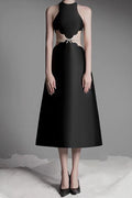 Flowering Girl Women anila pearl chain embellished midi dress in black