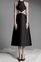 Flowering Girl Women anila pearl chain embellished midi dress in black