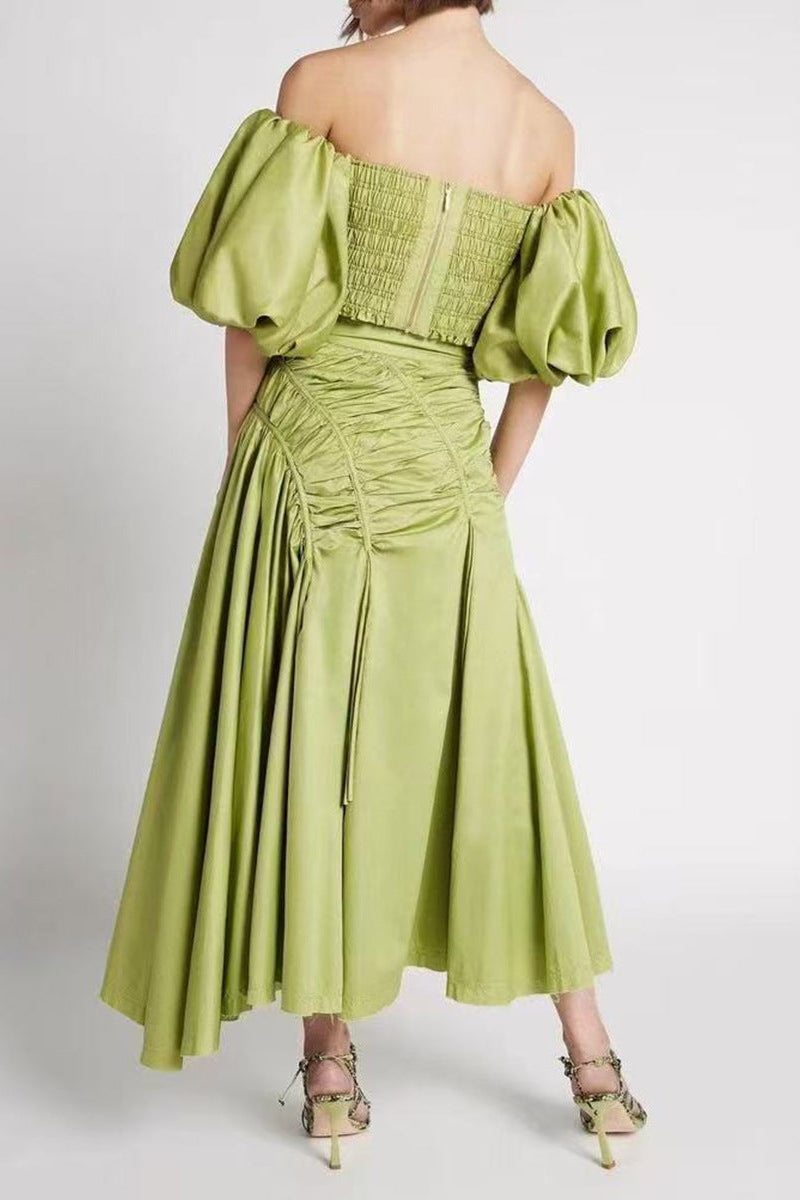 Giselle Drawstring Off-Shoulder Midi Skirt - Green