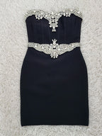 Rita Rhinestone Bodycon Strapless Bandage Mini Dress In Black
