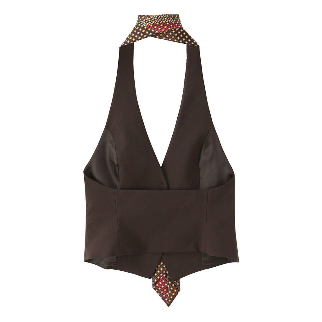 Flowering Girl Women Print Tie Halter Sleeveless Waistcoat Top