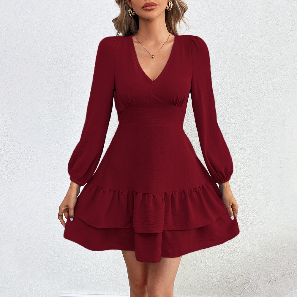 Flowering Girl Women Backless tie-up ruffle long-sleeved dress in blue