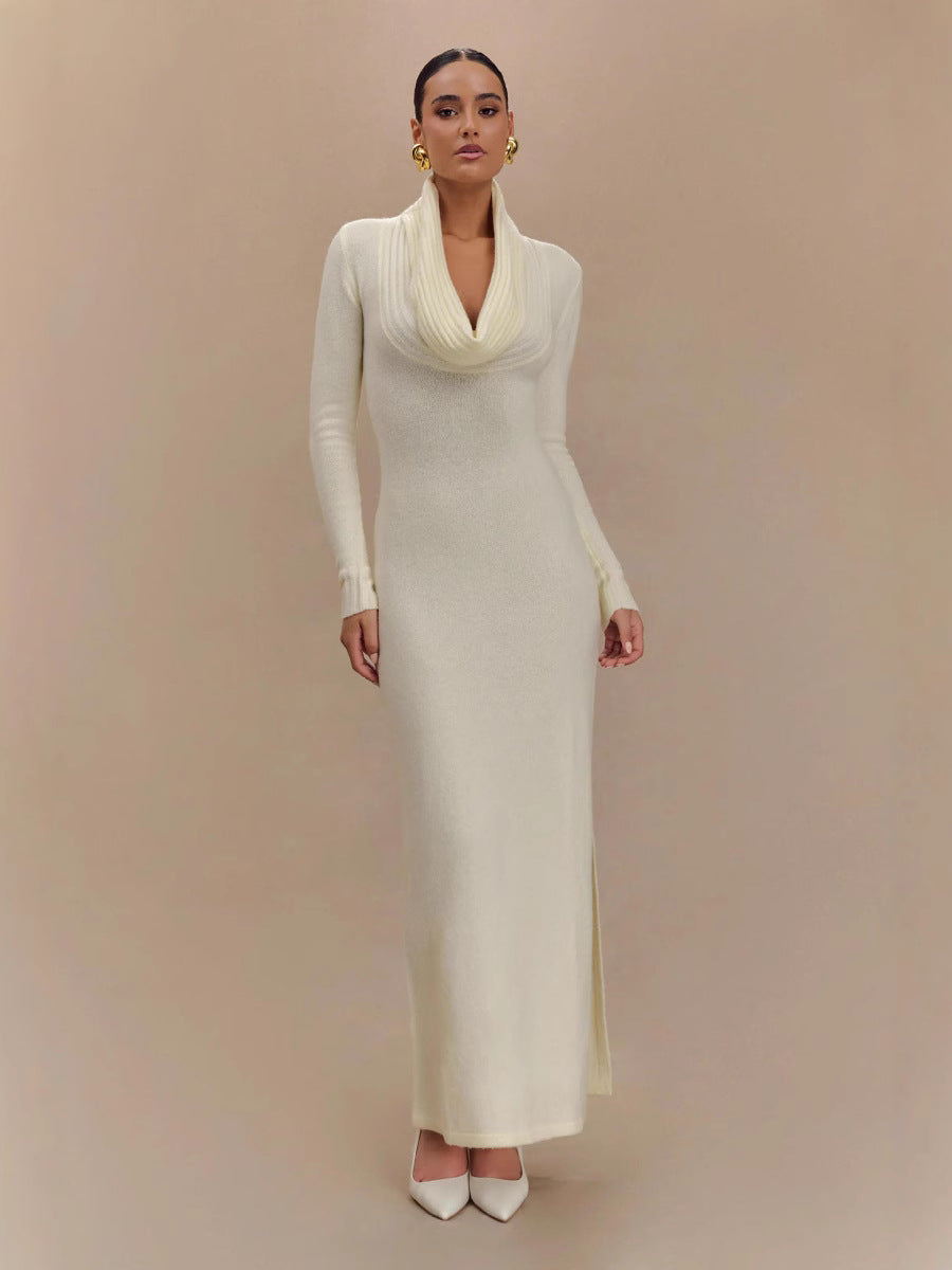 Flowering Girl Women white drop-collar long-sleeved knitted dresses