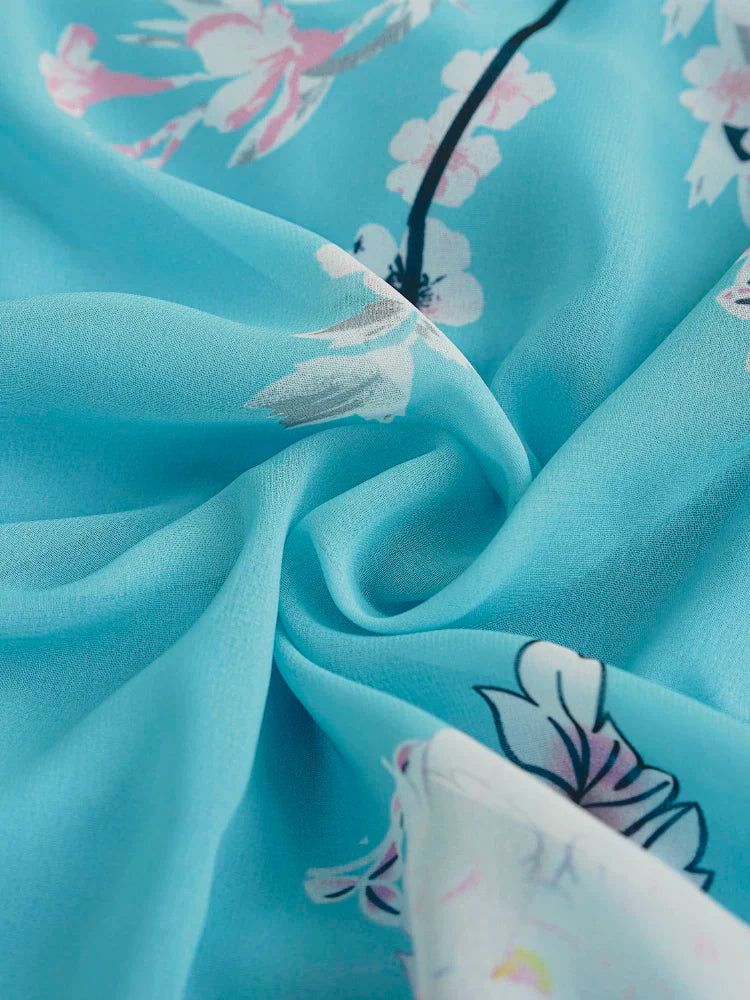 French niche floral dress slimming 2024 elegant female gentle temperament blue skirt waist long skirt ankle-length