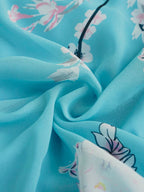 French niche floral dress slimming 2024 elegant female gentle temperament blue skirt waist long skirt ankle-length
