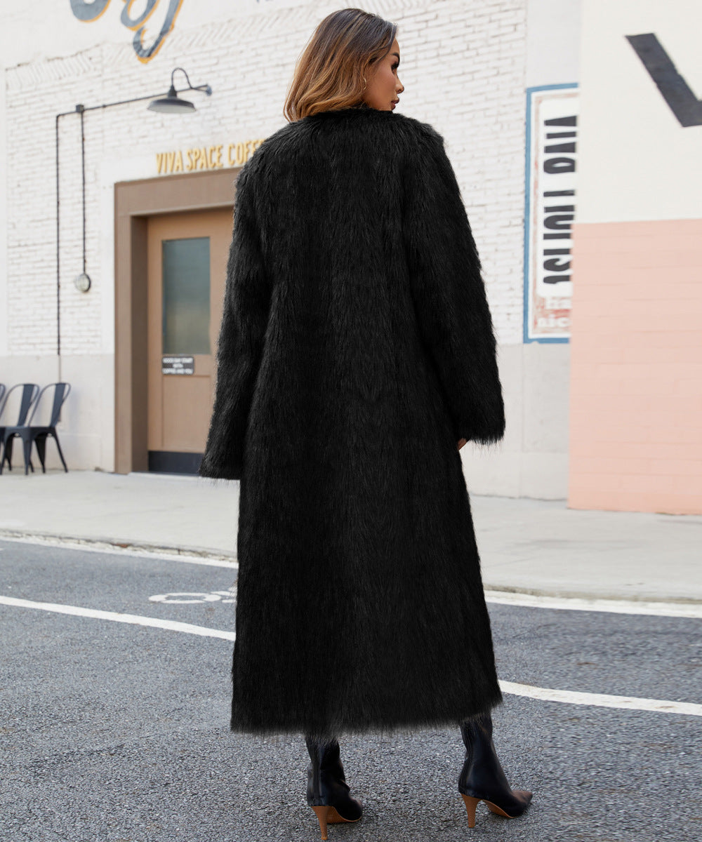 Flowering Girl Women verna V-neck long imitation fur coat