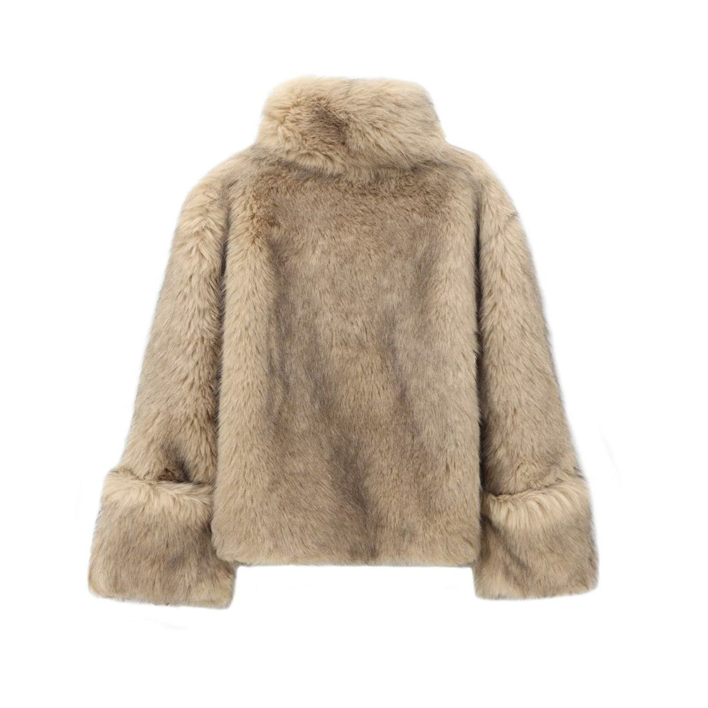 Flowering Girl Women faux fur short coat in pale brown