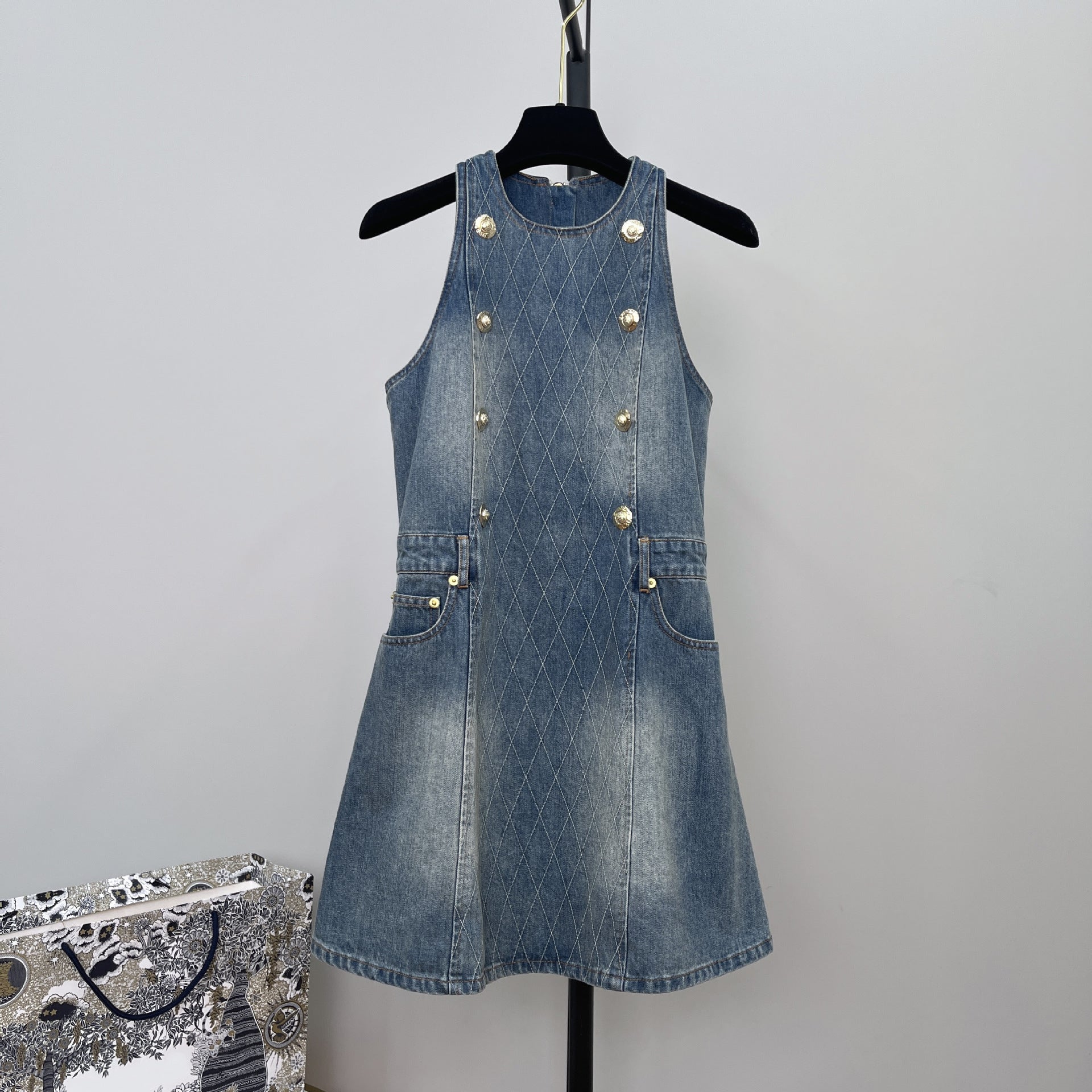 Flowering Girl Women Denim Sleeveless Flared Mini Dress