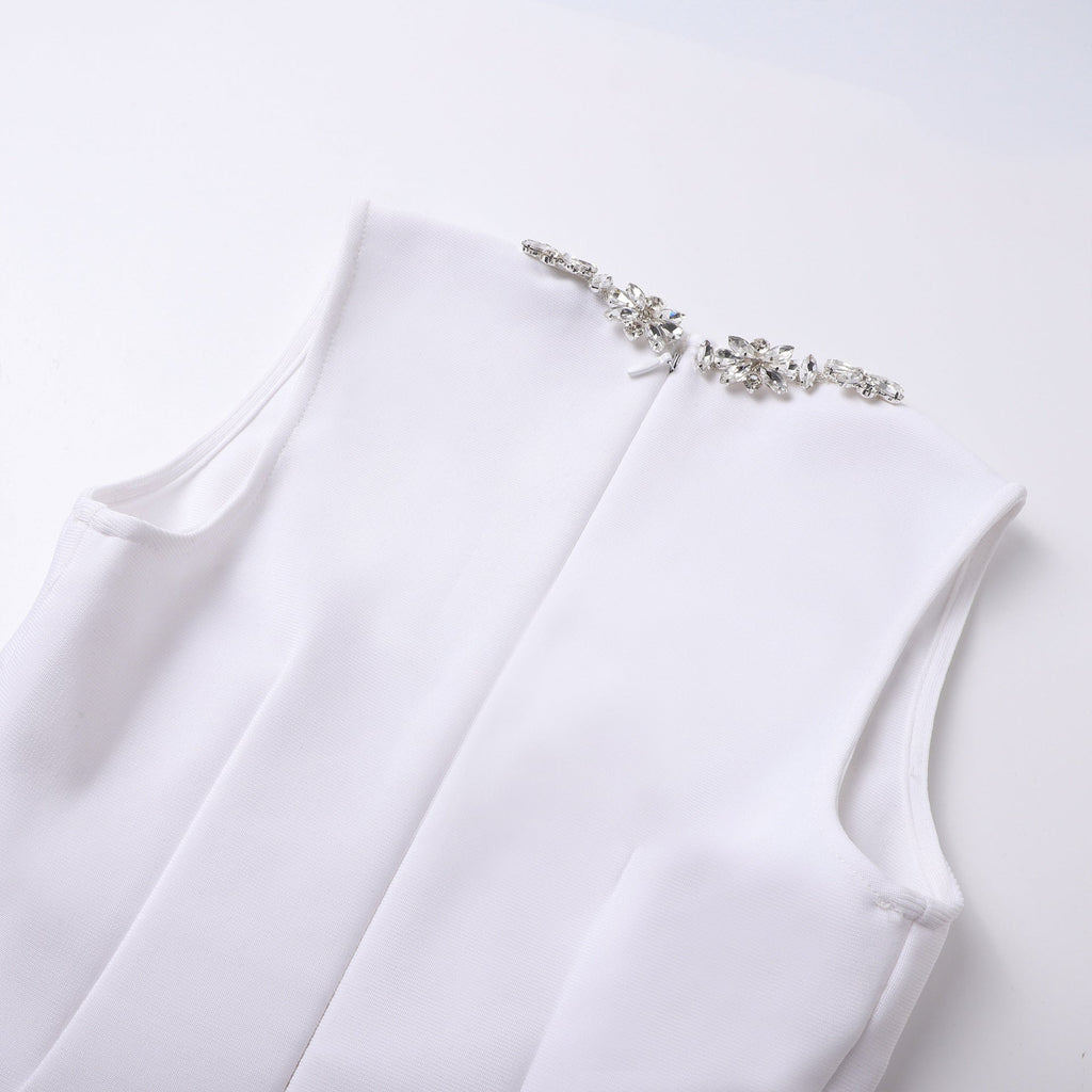 Flowering Girl Women anila square neck crystal embellished mini dress in white