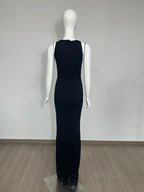 Flowering Girl Women emerald embellished cutout sleeveless maxi dress in black