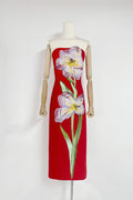 suzanne Appliqué Floral Bustier Maxi Dress in red
